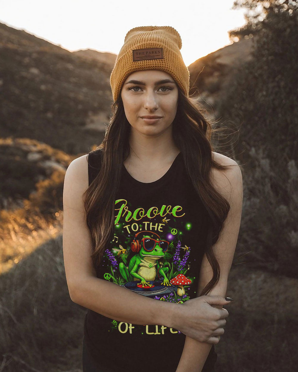 Groove to the Rhythm of Life DJ Frog Music Headphones and Mushrooms AOP Shirts _5_ Bnodq