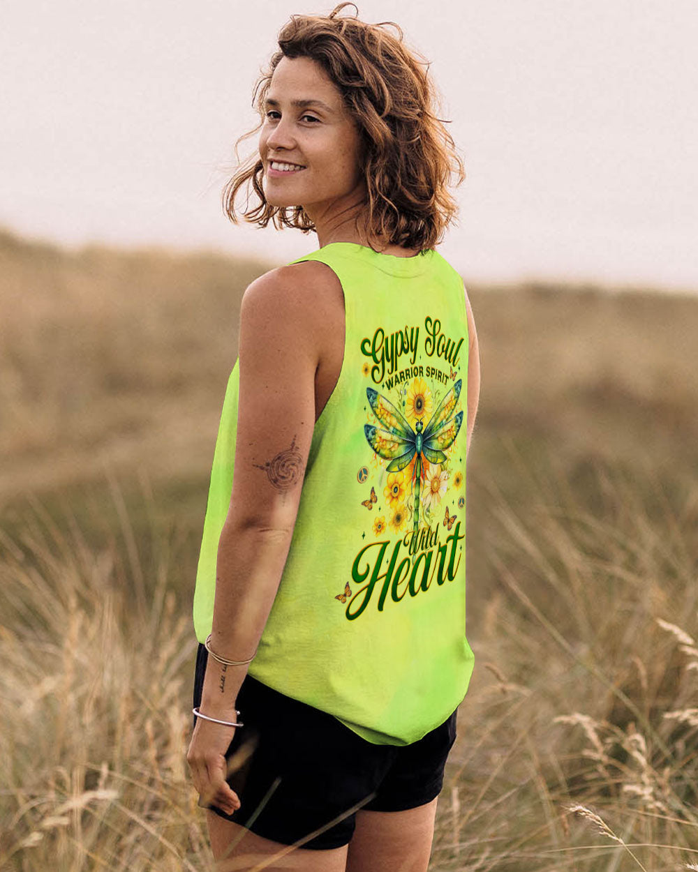 Gypsy Soul Warrior Spirit Wild Heart Dragonfly and Sunflowers Graphic AOP Shirts _13_ ZPwZv
