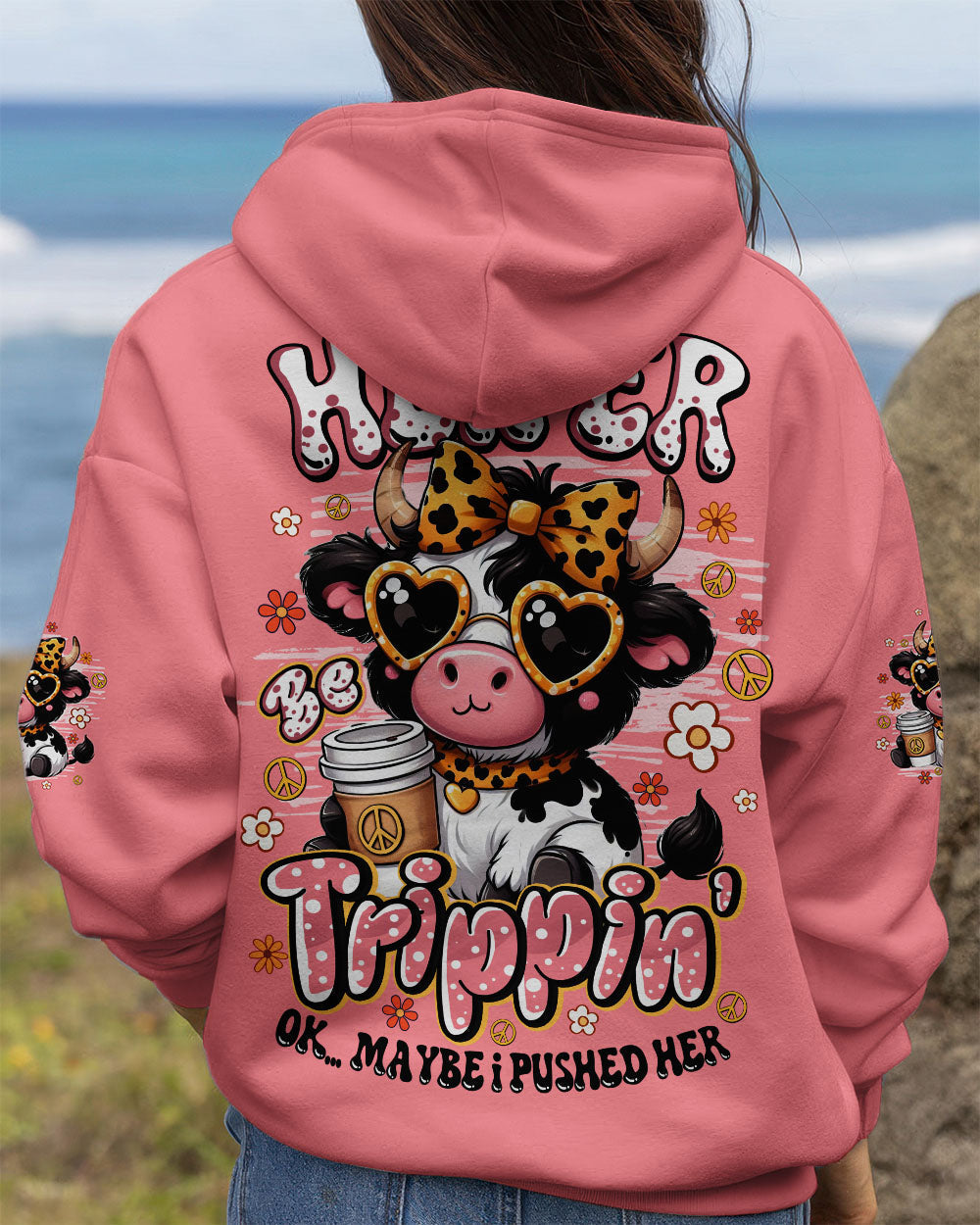 Heifer Be Tripping Funny Pink Cow Leopard Bow _26 Peace Sign AOP Shirts _14_ y5ygz