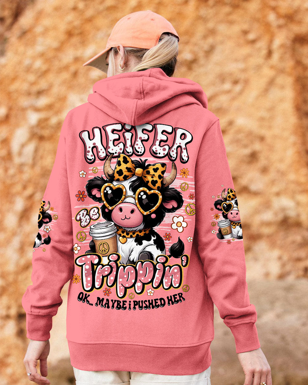 Heifer Be Tripping Funny Pink Cow Leopard Bow _26 Peace Sign AOP Shirts _15_ gdECj
