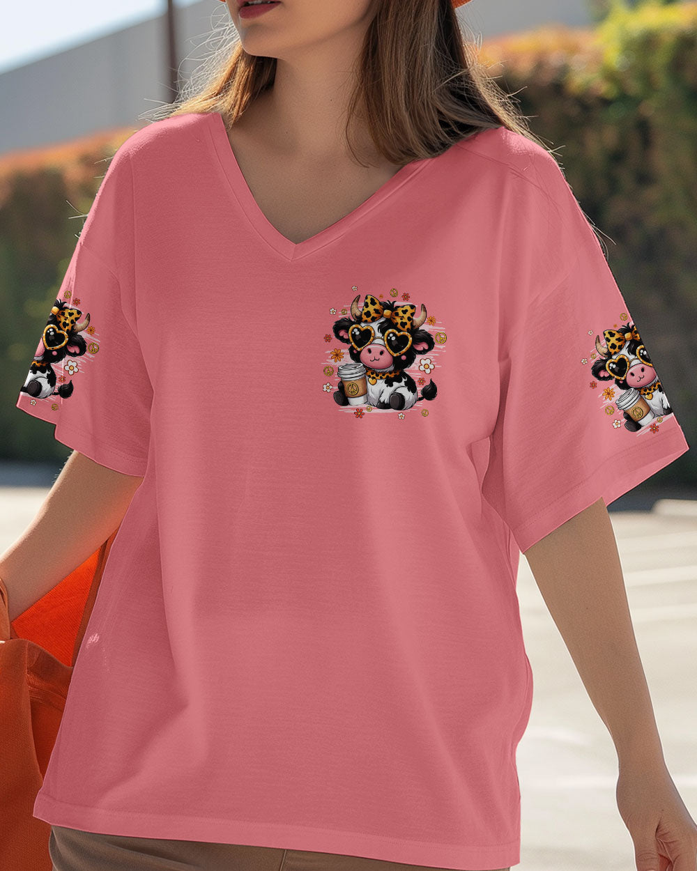 Heifer Be Tripping Funny Pink Cow Leopard Bow _26 Peace Sign AOP Shirts _2_ 4smYJ