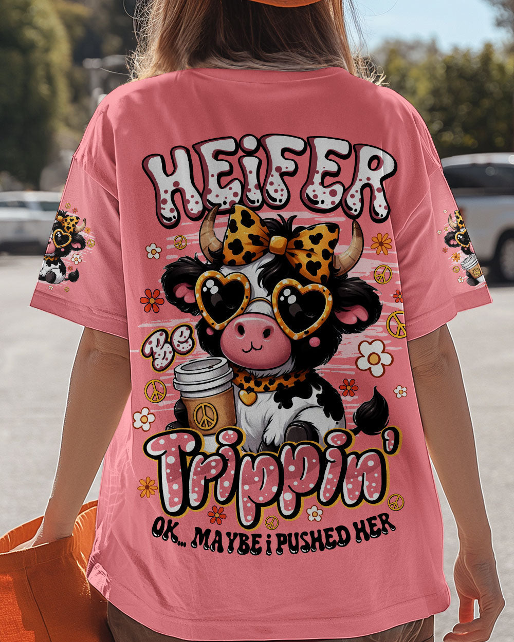 Heifer Be Tripping Funny Pink Cow Leopard Bow _26 Peace Sign AOP Shirts _3_ shL50