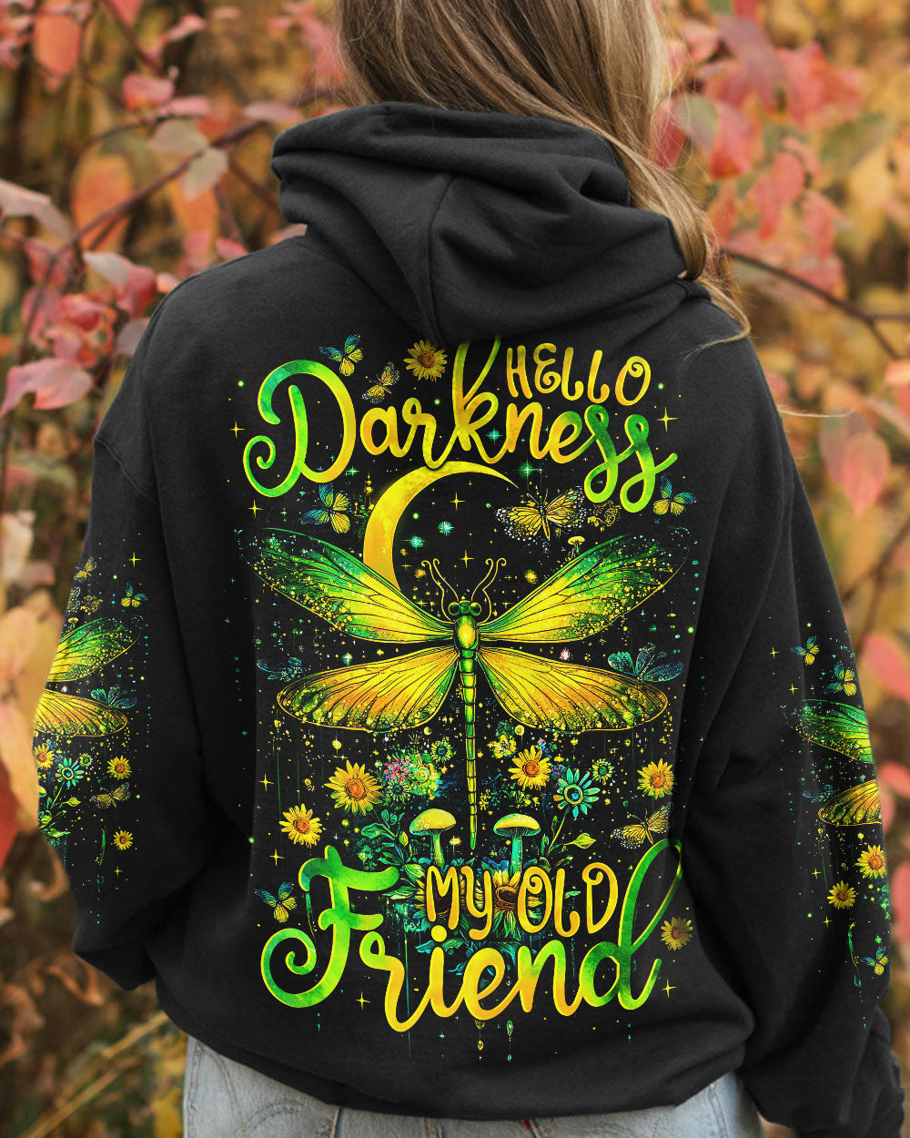 Hello Darkness My Old Friend Green Dragonfly Moon Graphic AOP Shirts _8_ bYt4p
