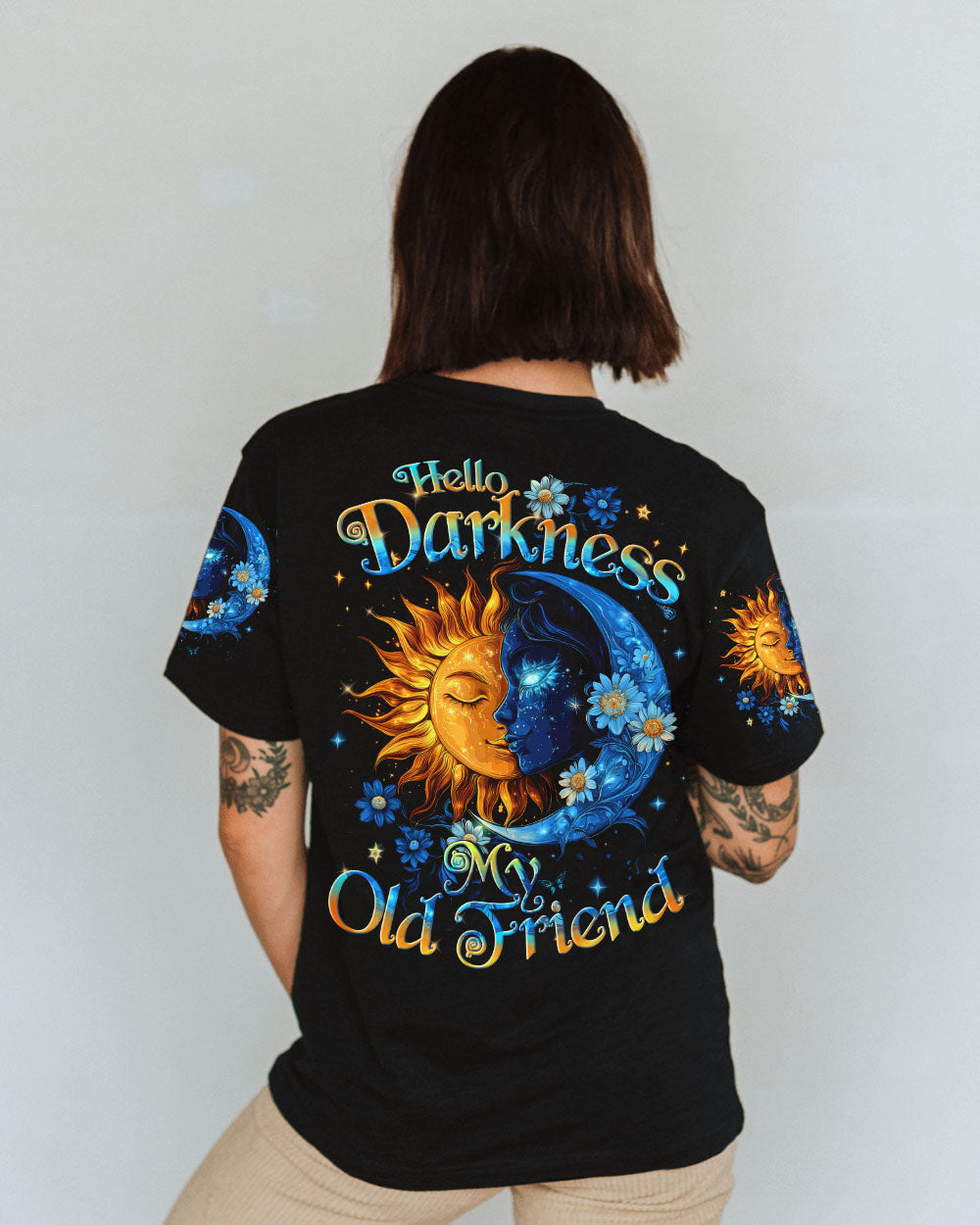 Hello Darkness My Old Friend Sun and Moon Cosmic Graphic AOP Shirts _10_ dTttm