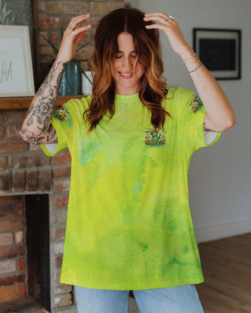 Hello Darkness My Old Friend Tie Dye Frog Sunflower Hippie Style AOP Shirts _9_ nWDSM