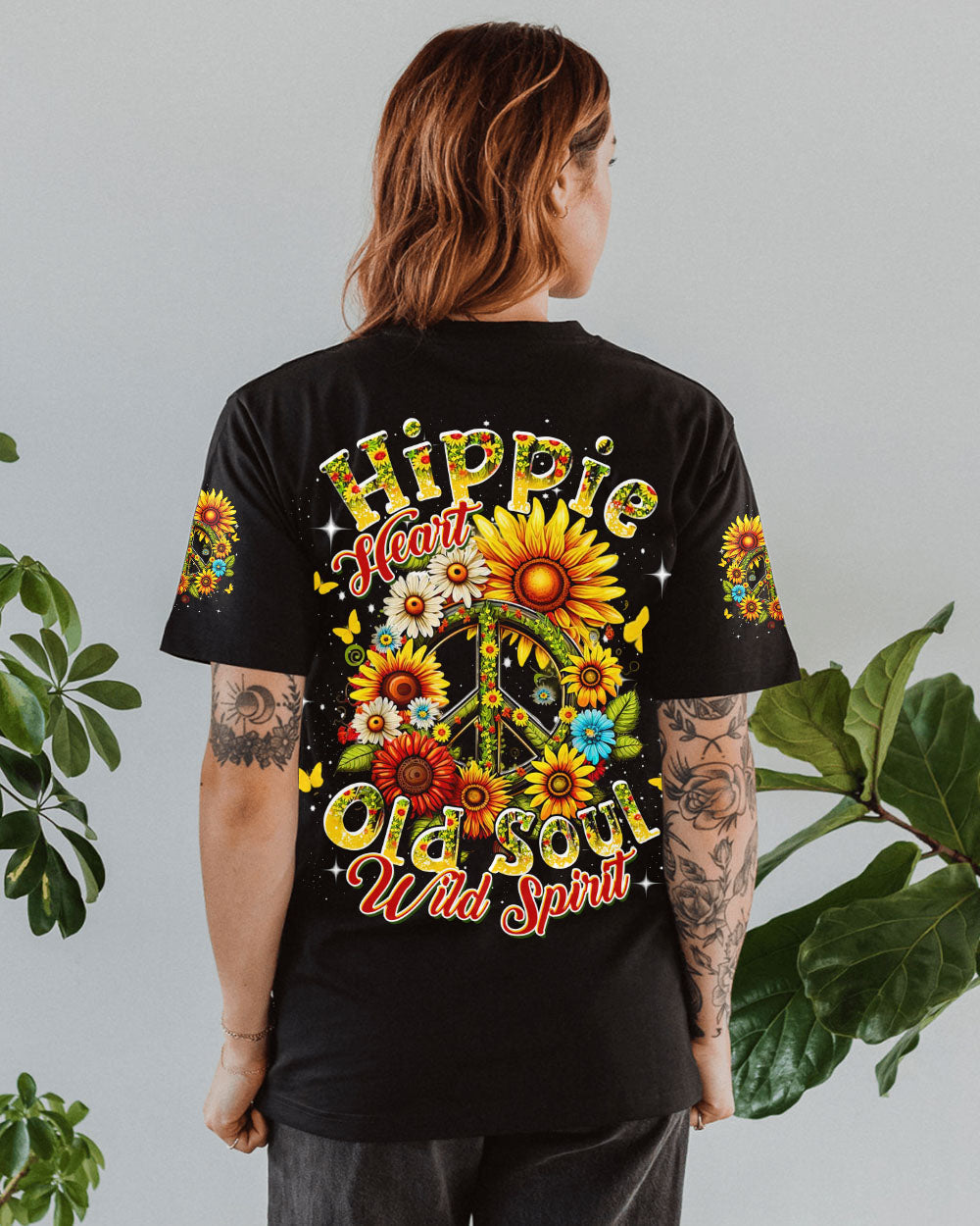 Hippie Heart Old Soul Wild Spirit Sunflower Peace Sign AOP Shirts _10_ ONtNB