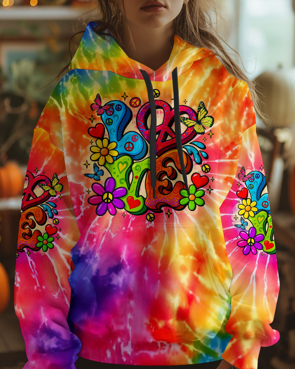 Hippie Love Tie Dye Colorful Flower Graphic Tee for Women AOP Shirts _4_ xmDan