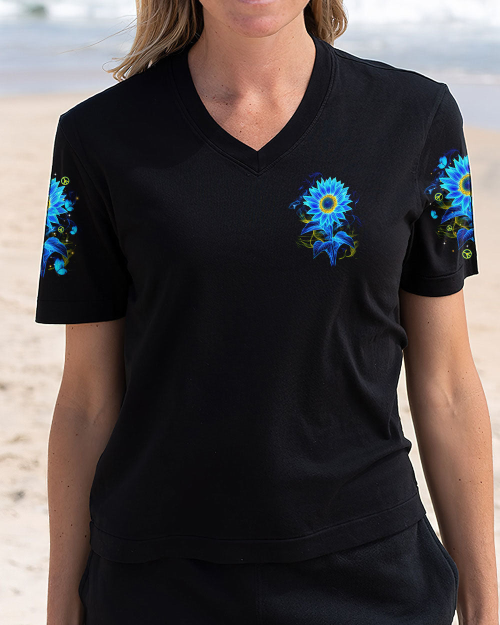 Hippie Soul Blue Sunflower and Peace Signs Graphic AOP Shirts _13_ 2KVc2