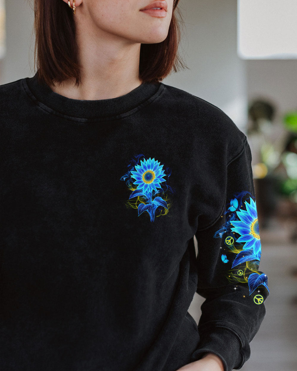 Hippie Soul Blue Sunflower and Peace Signs Graphic AOP Shirts _4_ mqUKw
