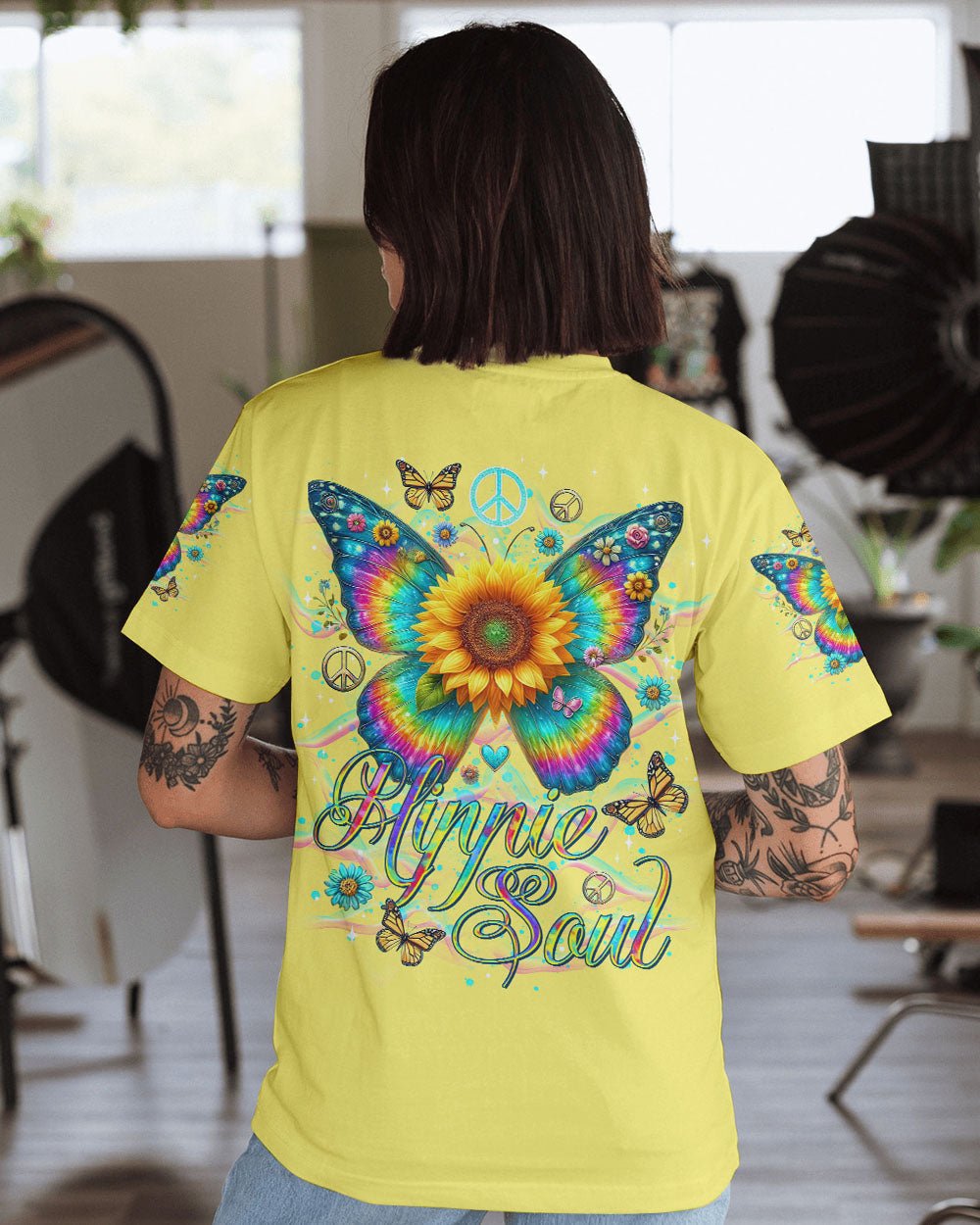 Hippie Soul Butterfly Sunflower Retro Boho Tie Dye Graphic AOP Shirts _1_ YgA6w