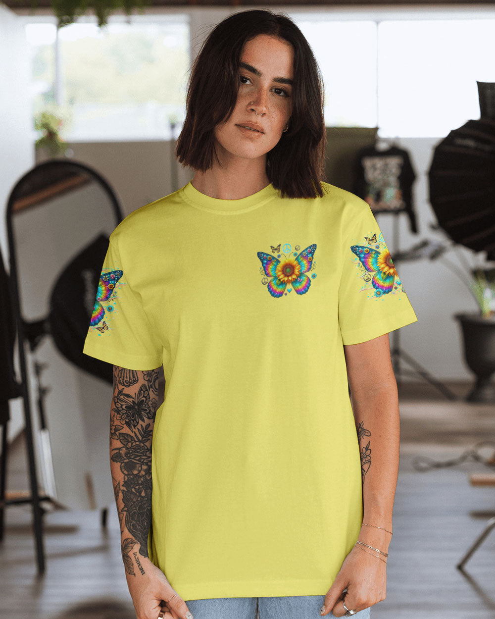 Hippie Soul Butterfly Sunflower Retro Boho Tie Dye Graphic AOP Shirts _2_ 9yZee