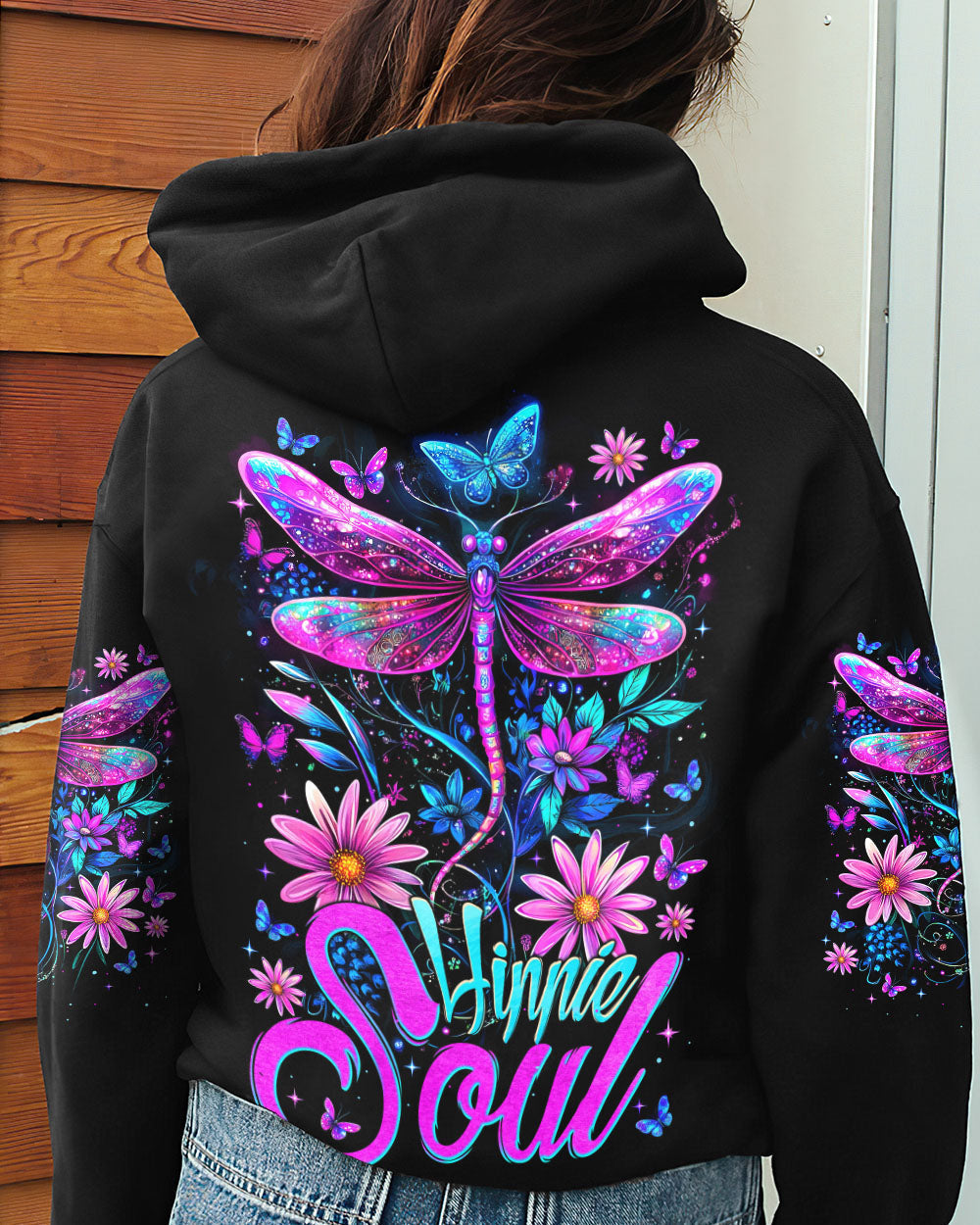 Hippie Soul Colorful Dragonfly and Flowers Graphic AOP Shirts _7_ wN8ES