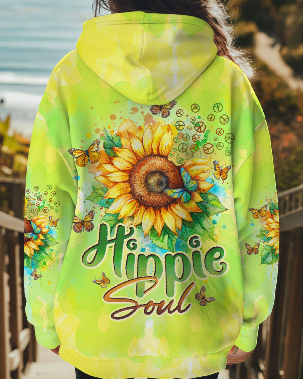 Hippie Soul Sunflower with Butterflies and Peace Signs AOP Shirts _1_ FSJHb