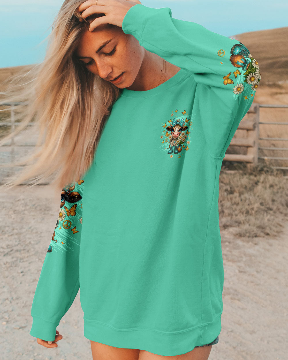 Hot Mess Im A Spicy Disaster Cow Design with Butterflies _26 Daisies AOP Shirts _8_ BGNEv