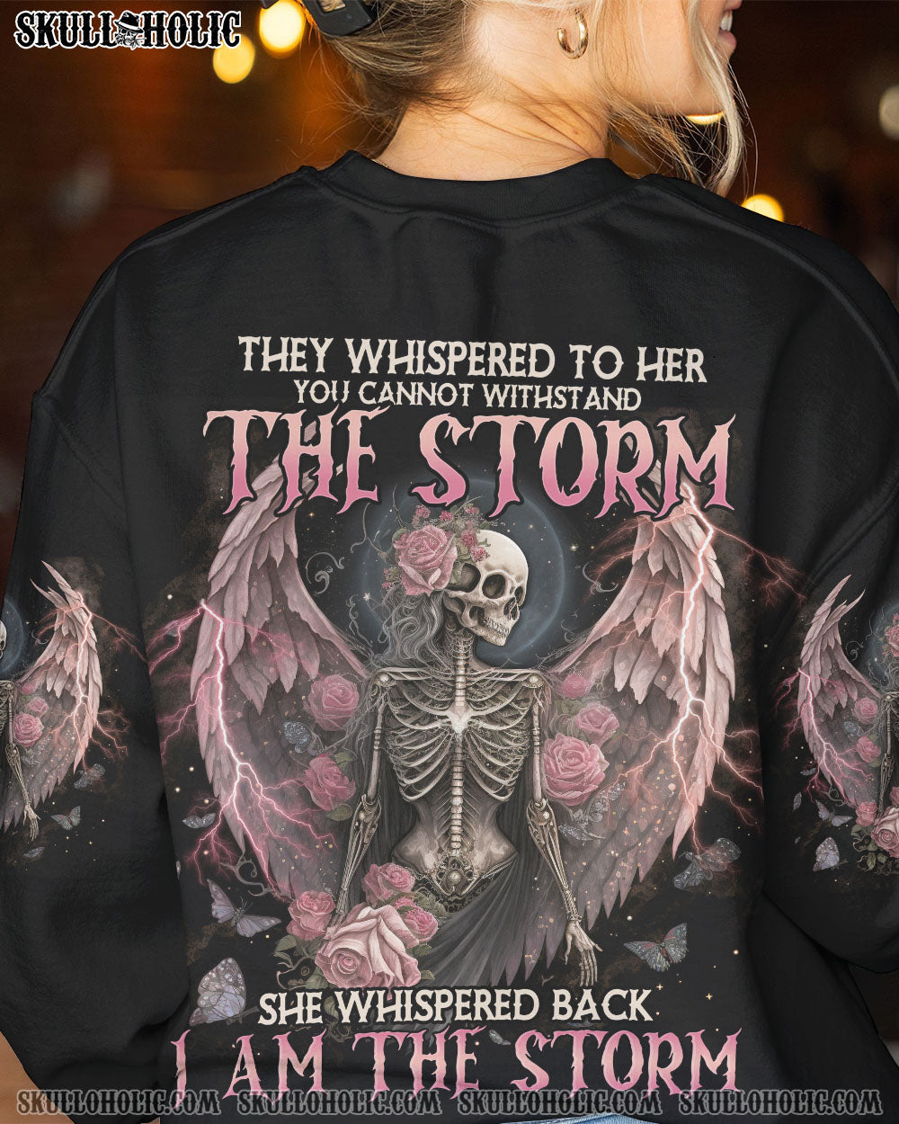 I Am the Storm Withstand the Storm Skull Dark Rose and Wings Graphic AOP Shirts _1_ bp3mx