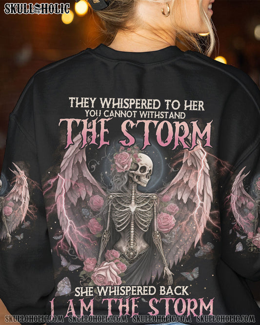 I Am the Storm Withstand the Storm Skull Dark Rose and Wings Graphic AOP Shirts _1_ bp3mx