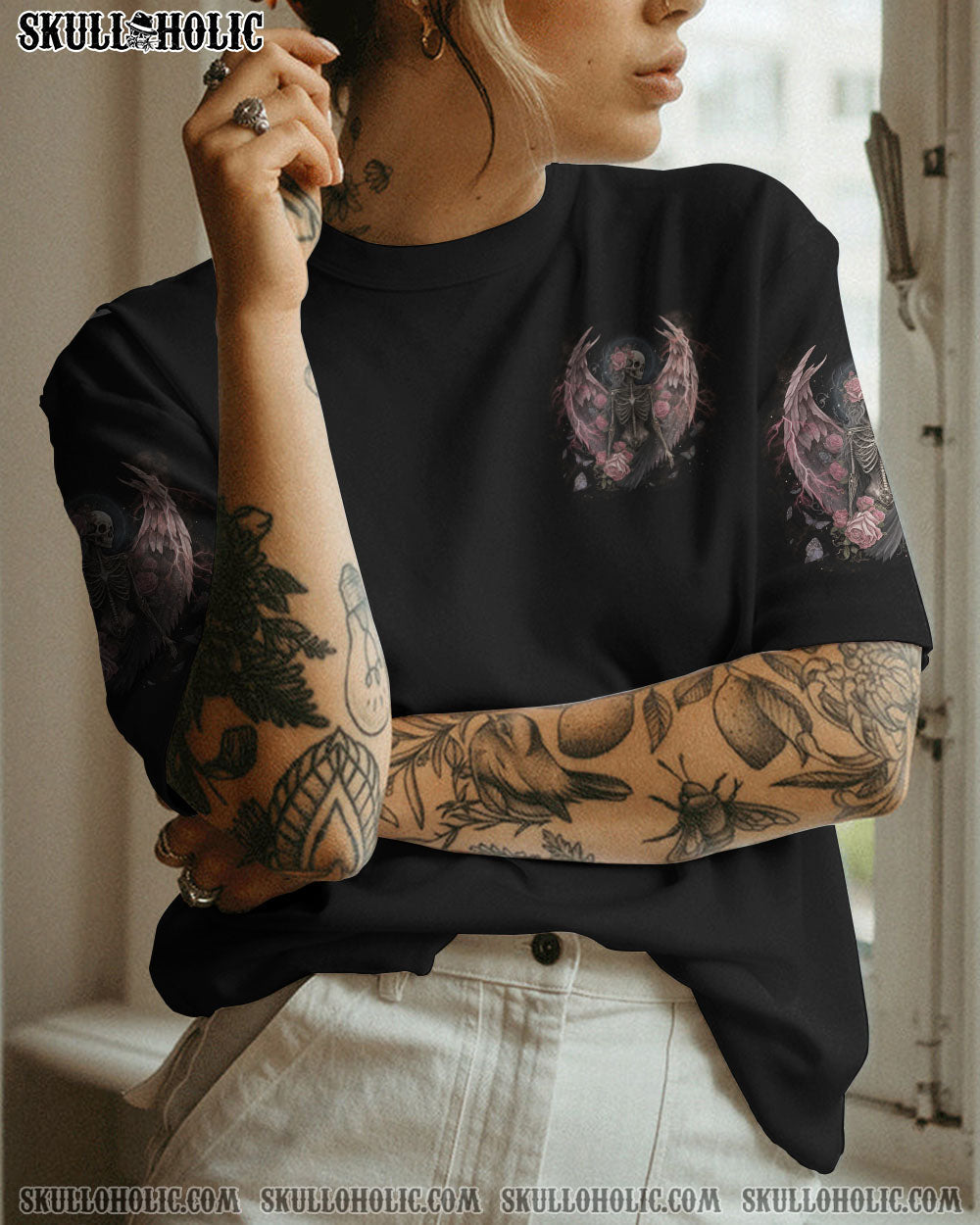 I Am the Storm Withstand the Storm Skull Dark Rose and Wings Graphic AOP Shirts _4_ YfzpN