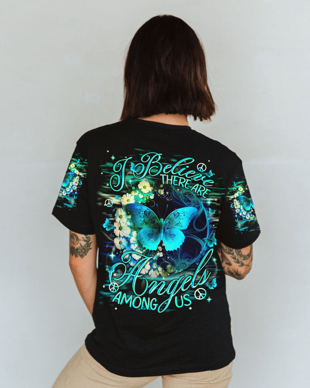 I Believe There Are Angels Among Us Blue Butterfly Graphic AOP Shirts _10_ xrMTh