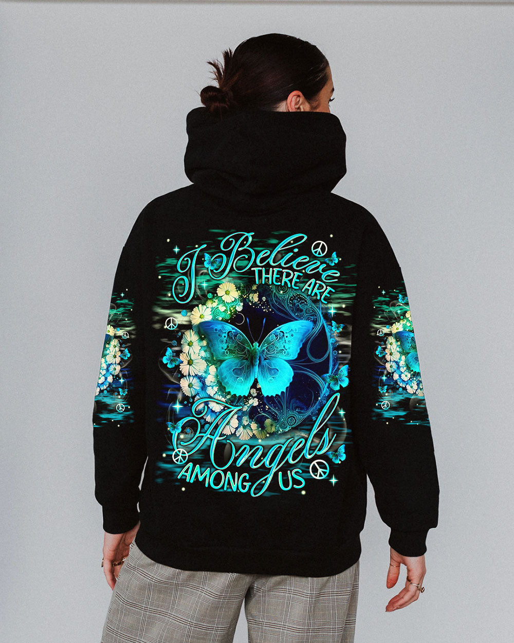 I Believe There Are Angels Among Us Blue Butterfly Graphic AOP Shirts _8_ IhGCs