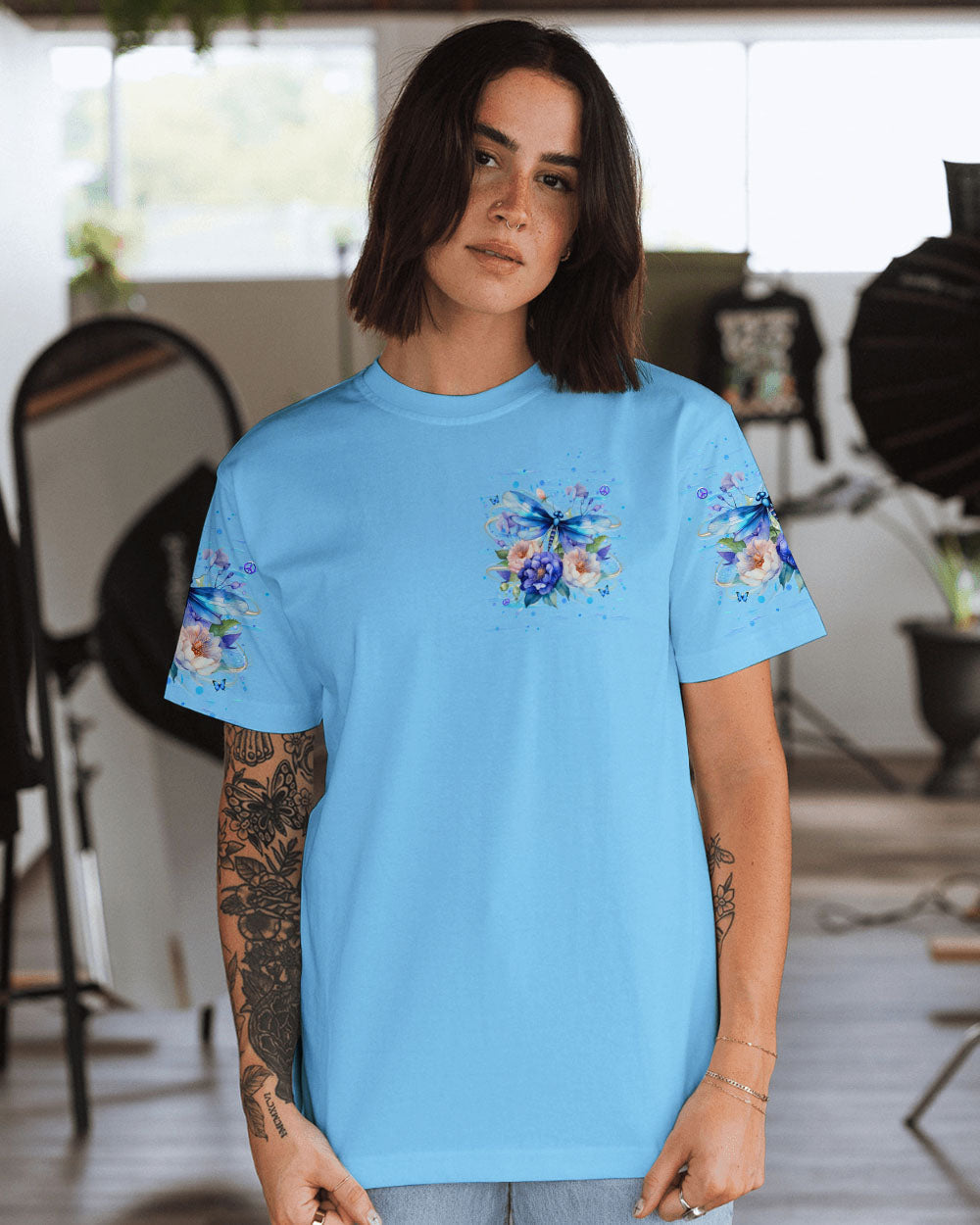 I Believe There Are Angels Among Us Blue Dragonfly with Peony AOP Shirts _10_ MYPoZ