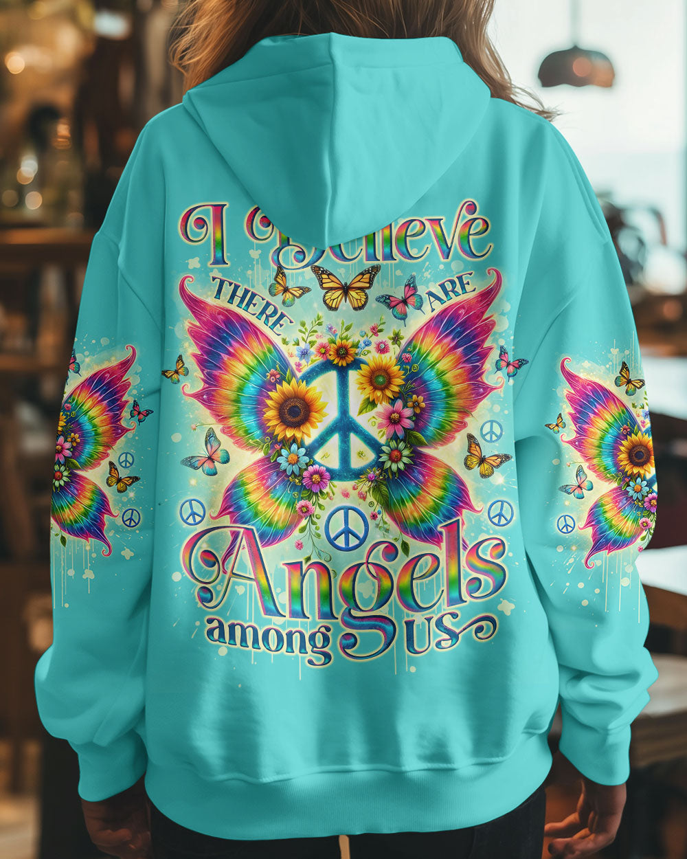 I Believe There Are Angels Among Us Butterfly Wings and Peace Sign AOP Shirts _1_ CvtJE