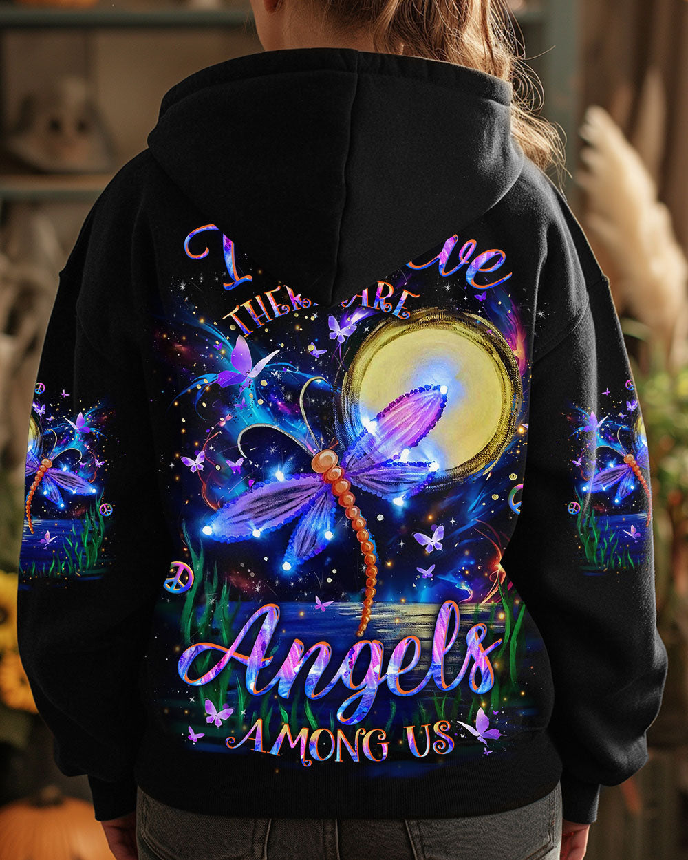 I Believe There Are Angels Among Us Dragonfly and Moon Memorial AOP Shirts _10_ ILY8V