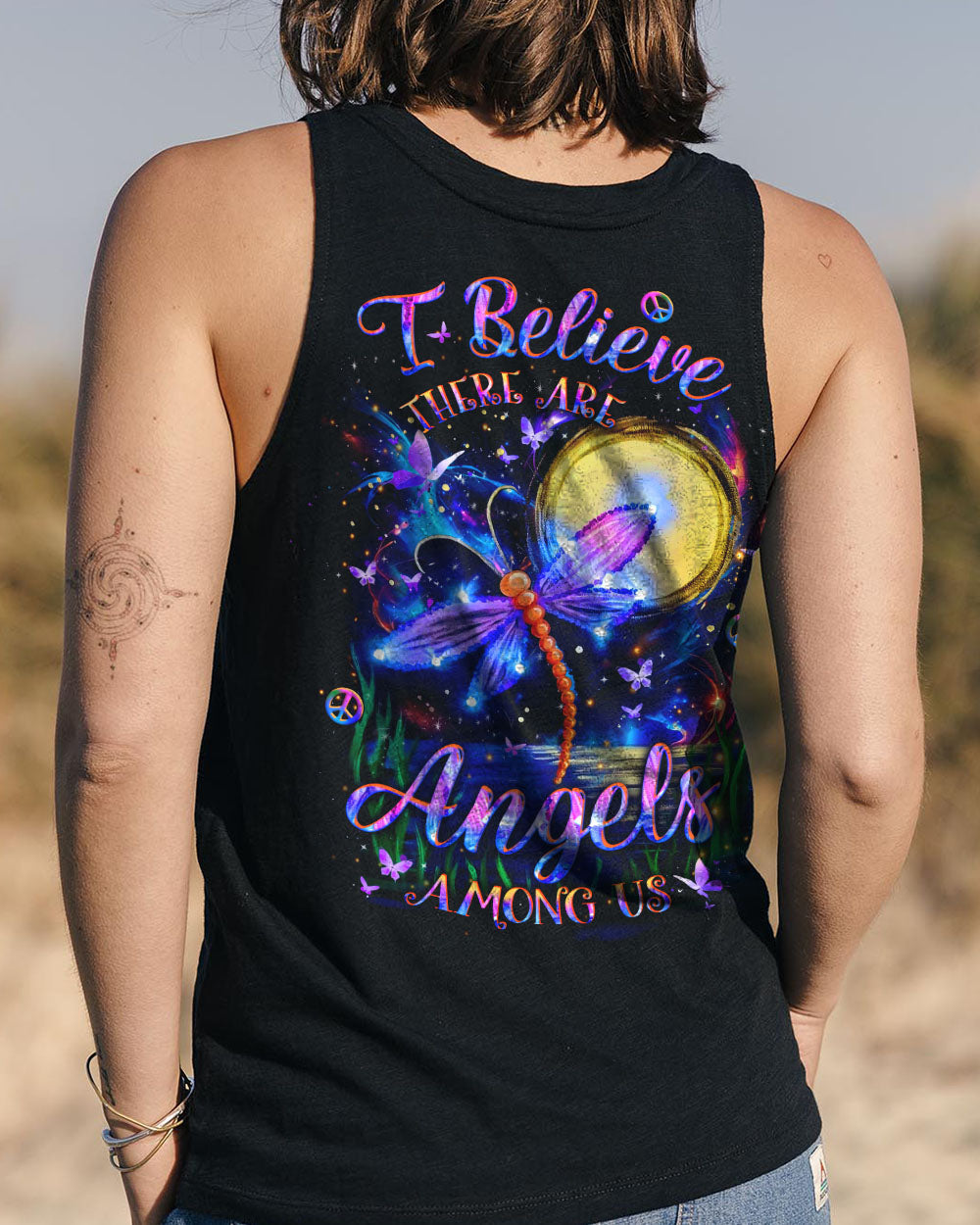 I Believe There Are Angels Among Us Dragonfly and Moon Memorial AOP Shirts _9_ o7ncI