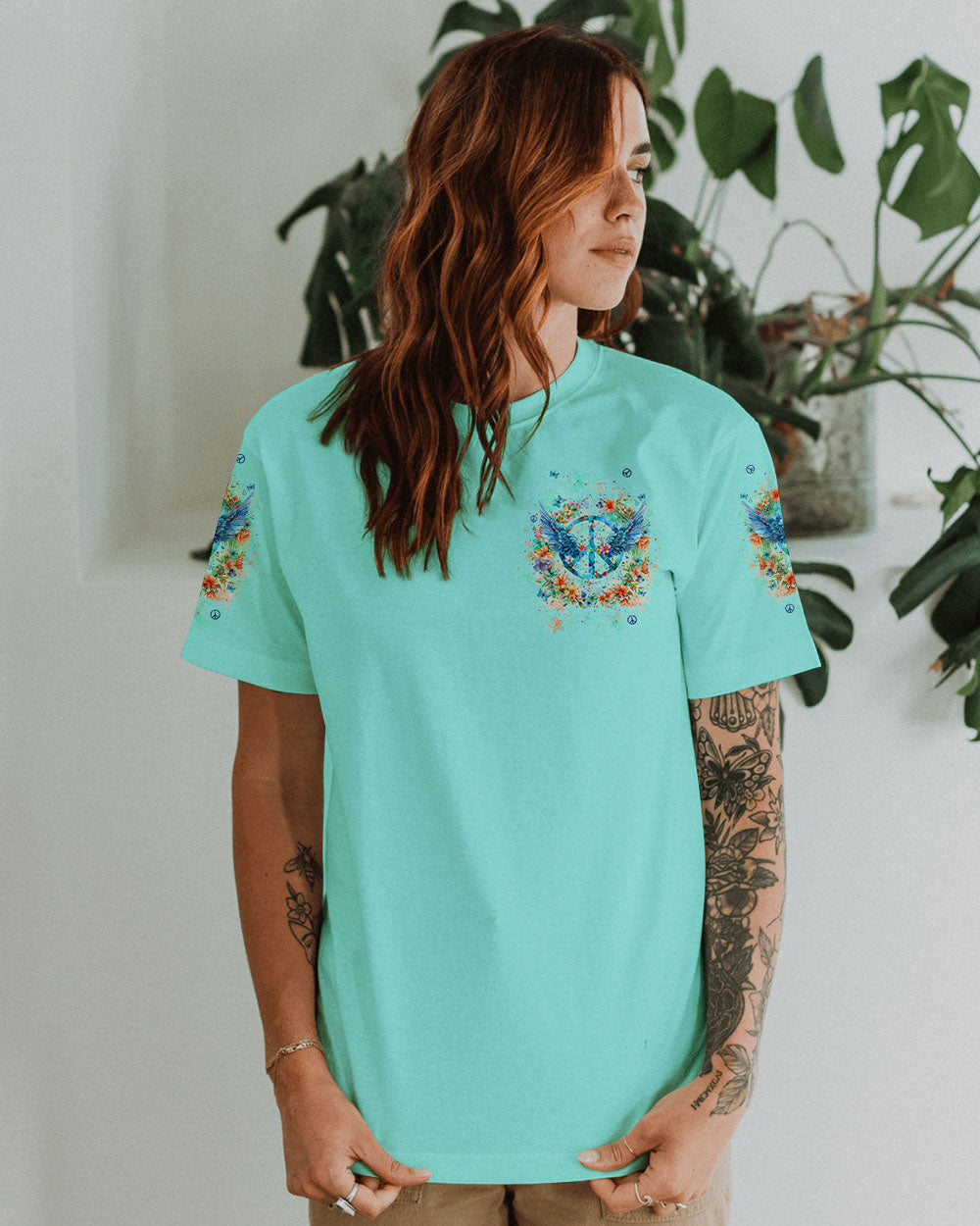 I Believe There Are Angels Among Us Floral Peace Sign Wings AOP Shirts _10_ KagHo