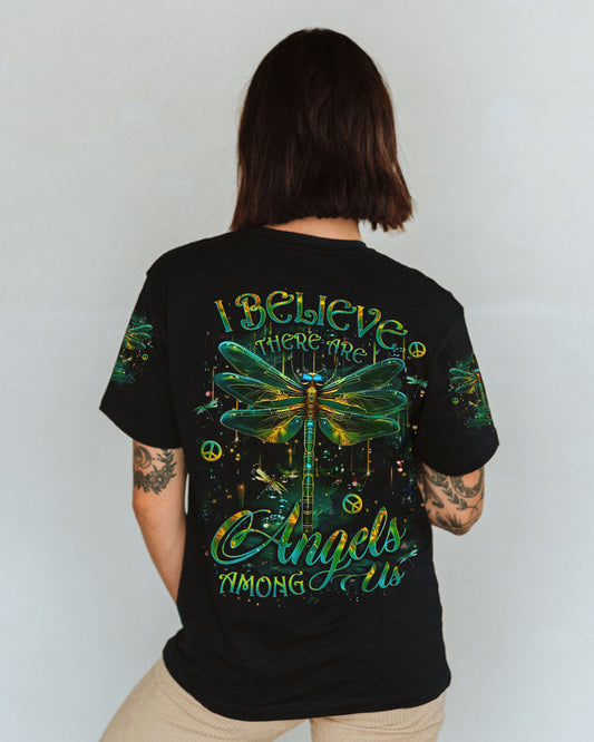 I Believe There Are Angels Among Us Green Dragonfly Peace Symbols AOP Shirts _10_ CpsuF