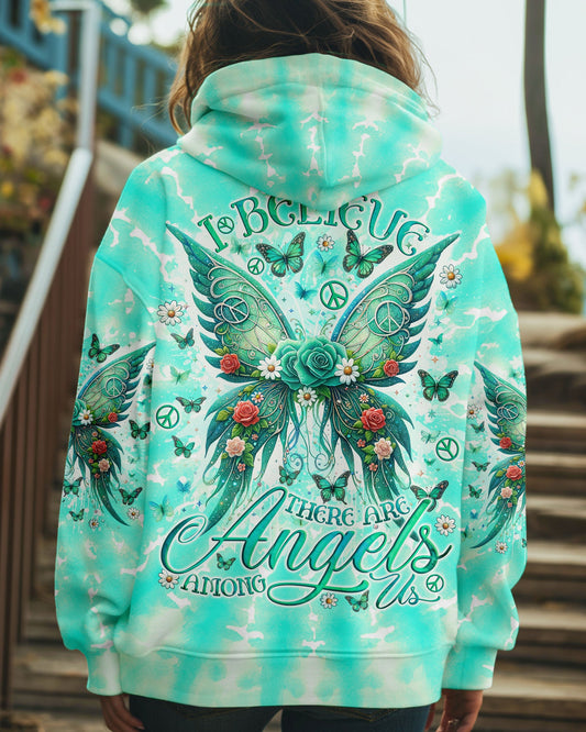 I Believe There Are Angels Among Us Green Rose Butterfly Tie Dye AOP Shirts _1_ Dxixa