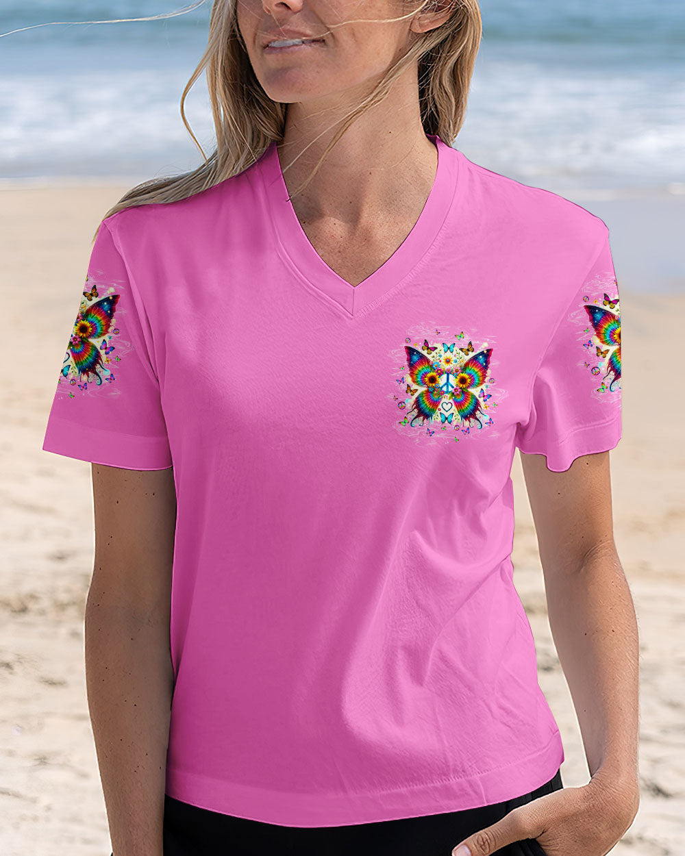 I Believe There Are Angels Among Us Hippie Butterfly and Peace Sign AOP Shirts _12_ R3pku