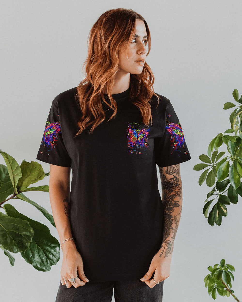 I Believe There Are Angels Among Us Neon Butterfly and Peace Graphic AOP Shirts _13_ 7wU7U