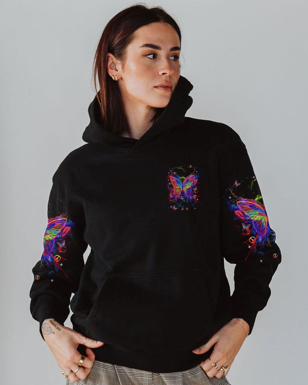 I Believe There Are Angels Among Us Neon Butterfly and Peace Graphic AOP Shirts _4_ 40KTZ