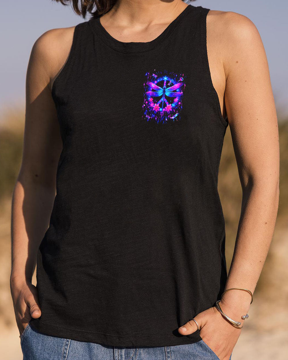 I Believe There Are Angels Among Us Neon Dragonfly Floral Peace Sign AOP Shirts _6_ s0WHR