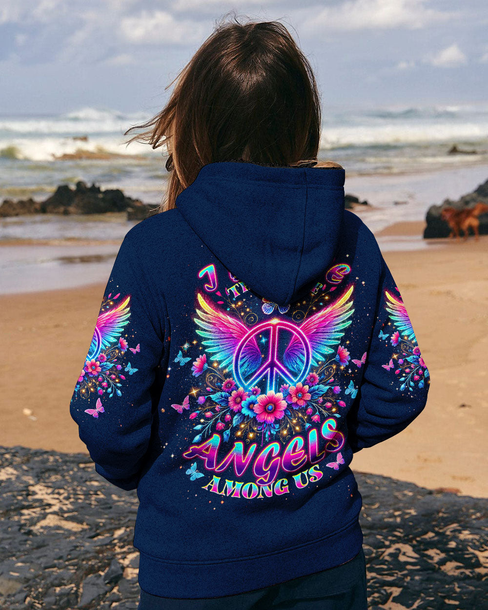 I Believe There Are Angels Among Us Neon Peace Wing Floral AOP Shirts _9_ nr63u