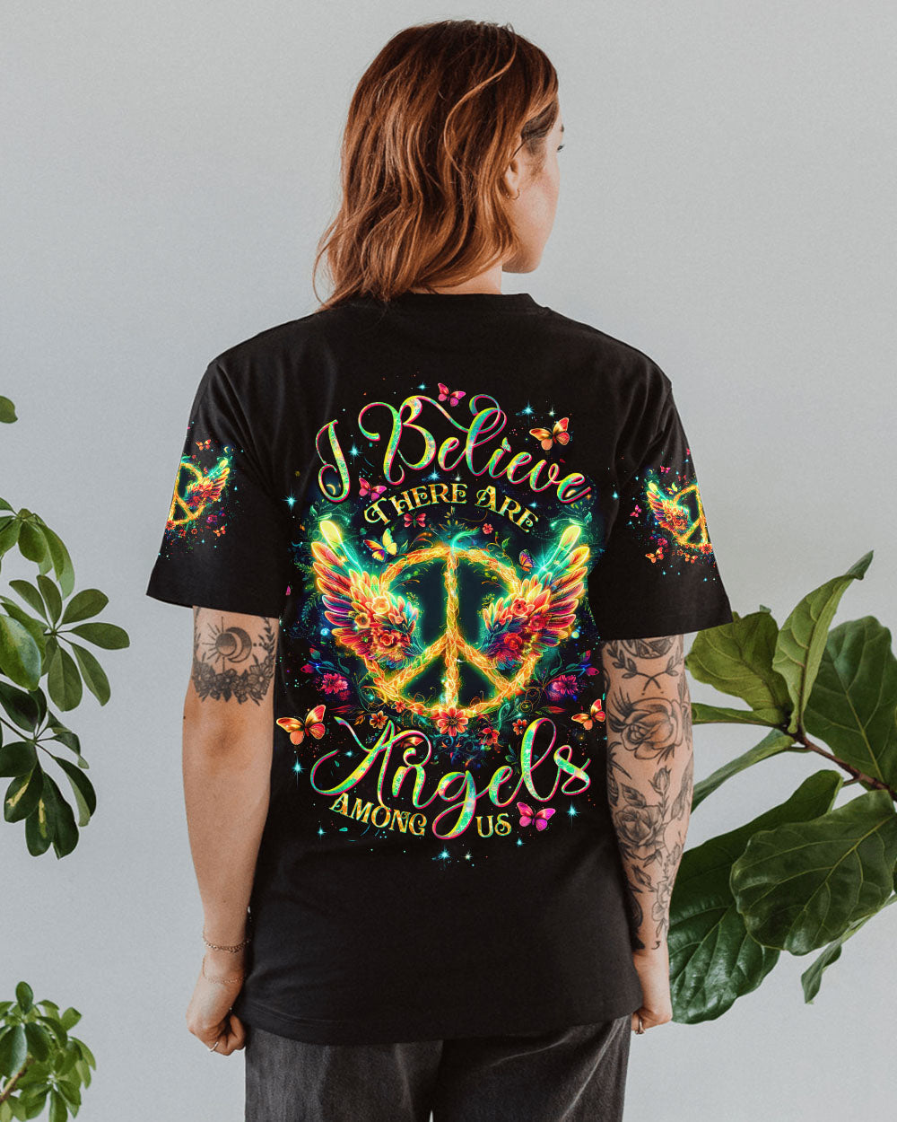 I Believe There Are Angels Among Us Peace Sign Wings Graphic AOP Shirts _10_ mCM9f