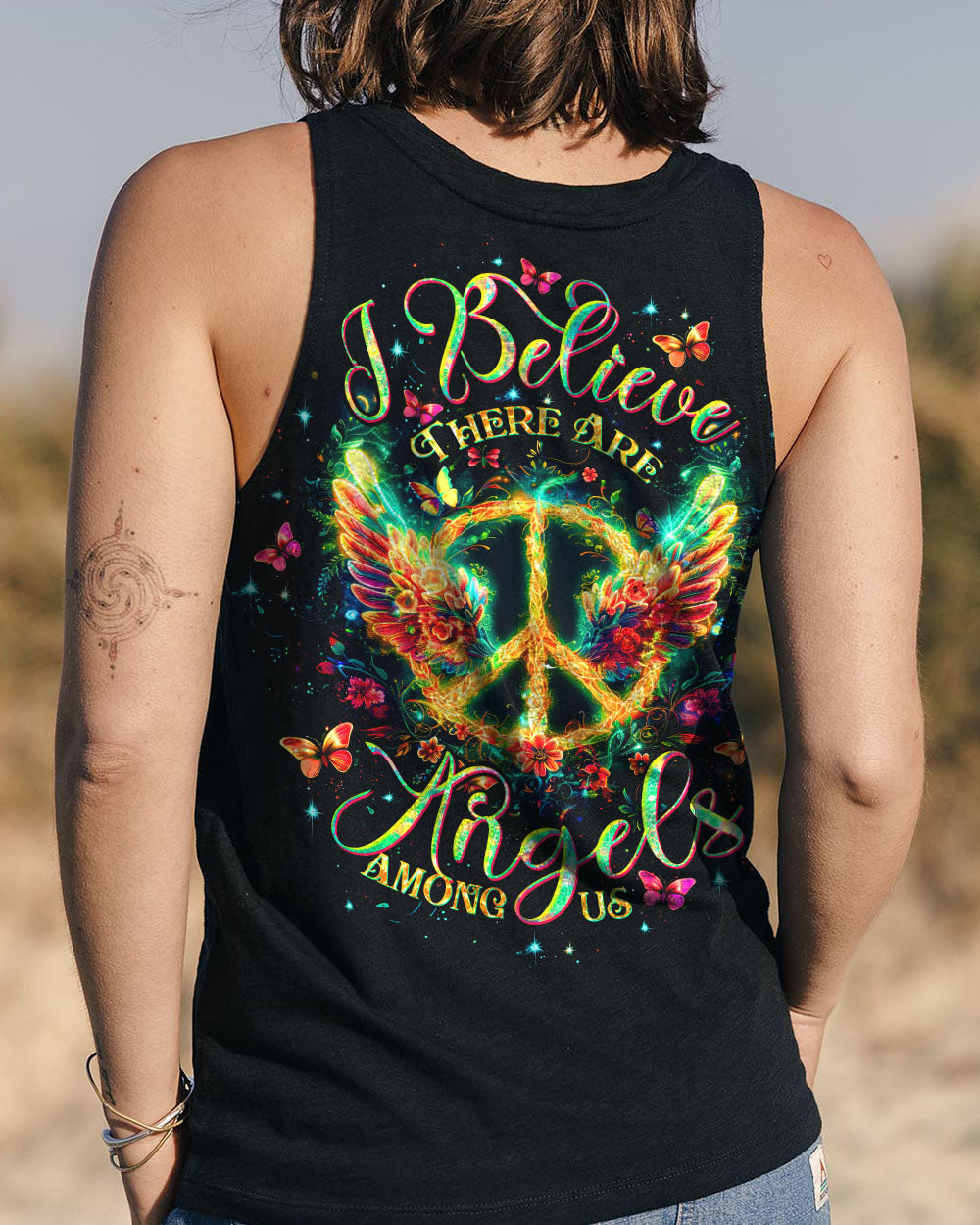 I Believe There Are Angels Among Us Peace Sign Wings Graphic AOP Shirts _7_ JNYj4