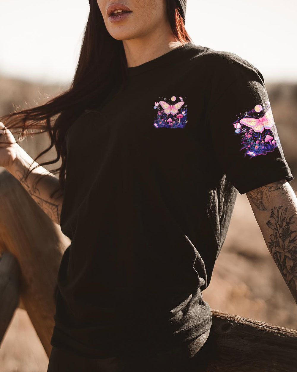 I Believe There Are Angels Among Us Pink Butterfly and Mushroom Magical Nature AOP Shirts _3_ N9zjY