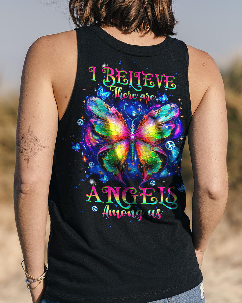 I Believe There Are Angels Among Us Rainbow Butterfly Psychedelic Galaxy AOP Shirts _7_ sY5Ml