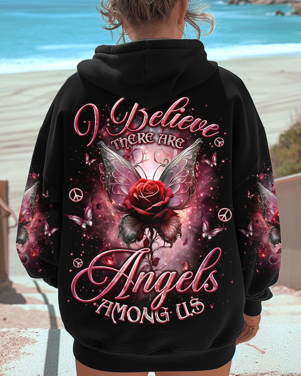 I Believe There Are Angels Among Us Rose and Butterfly Memorial AOP Shirts _1_ bUBHg
