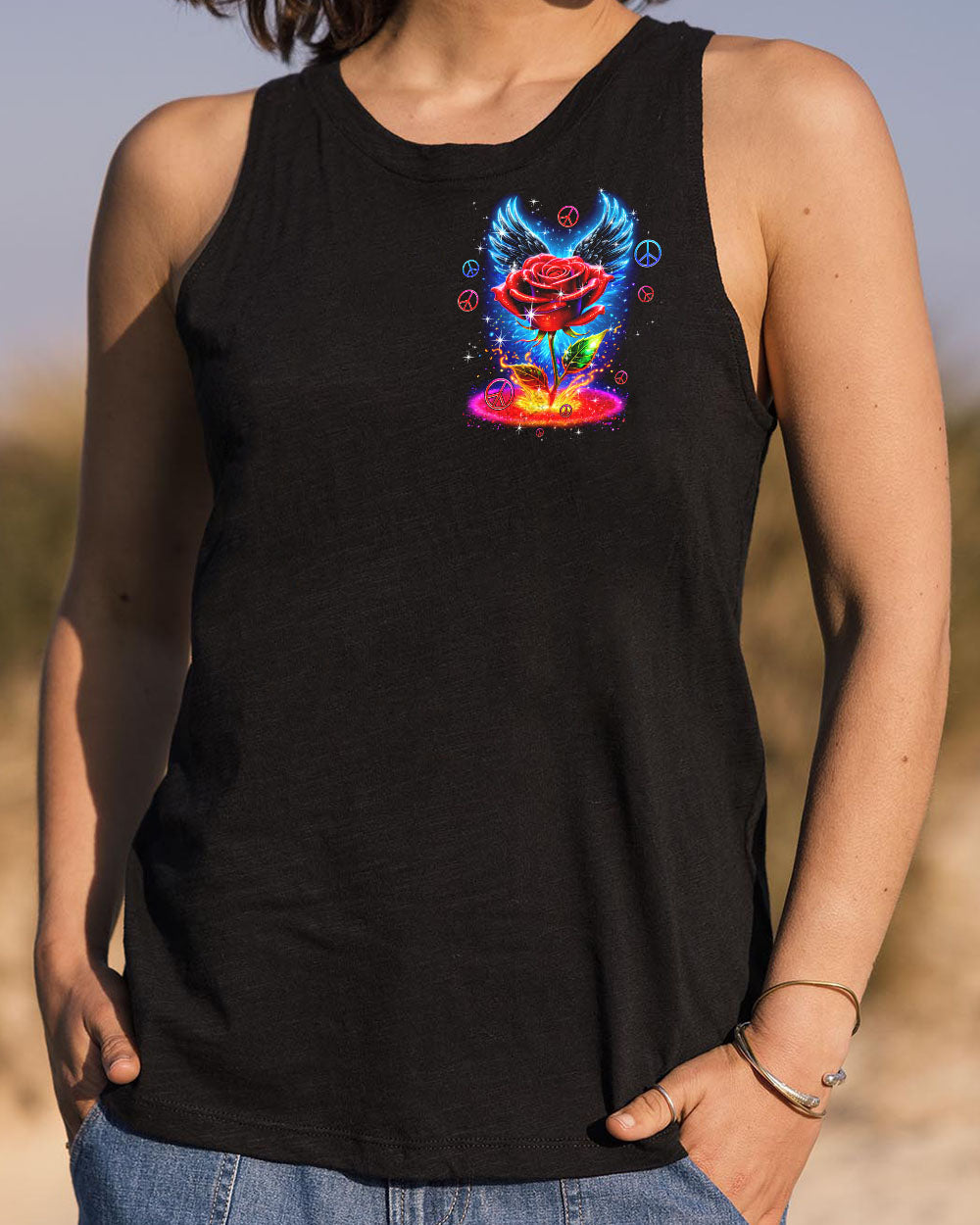 I Believe There Are Angels Among Us Rose with Blue Wings Inspirational Graphic AOP Shirts _12_ Xc4hm