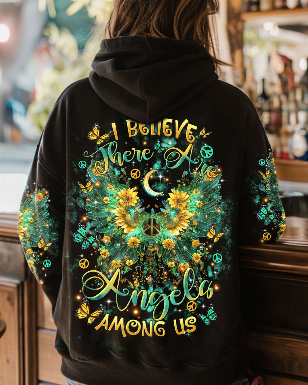 I Believe There Are Angels Among Us Sunflower Wings Peace Graphic AOP Shirts _1_ sB2fS