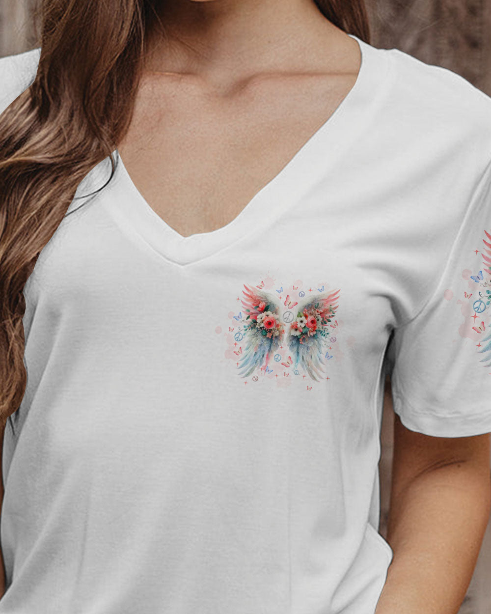 I Believe There Are Angels Among Us Watercolor Floral Wings Peace AOP Shirts _2_ 9dzvD