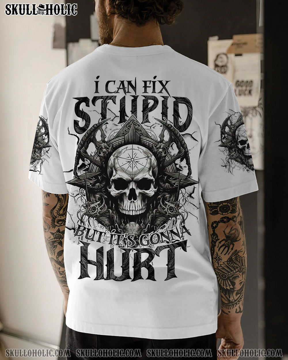 I Can Fix Stupid But It_E2_80_99s Gonna Hurt Skull Dark Gothic Ink Style AOP Shirts _1_ AKyc8