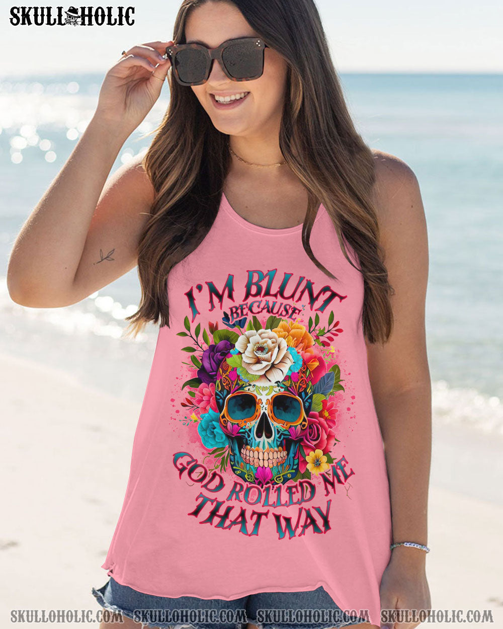 I_E2_80_99m Blunt Because God Rolled Me That Way Colorful Skull and Flower AOP Shirts _13_ 0vzvF
