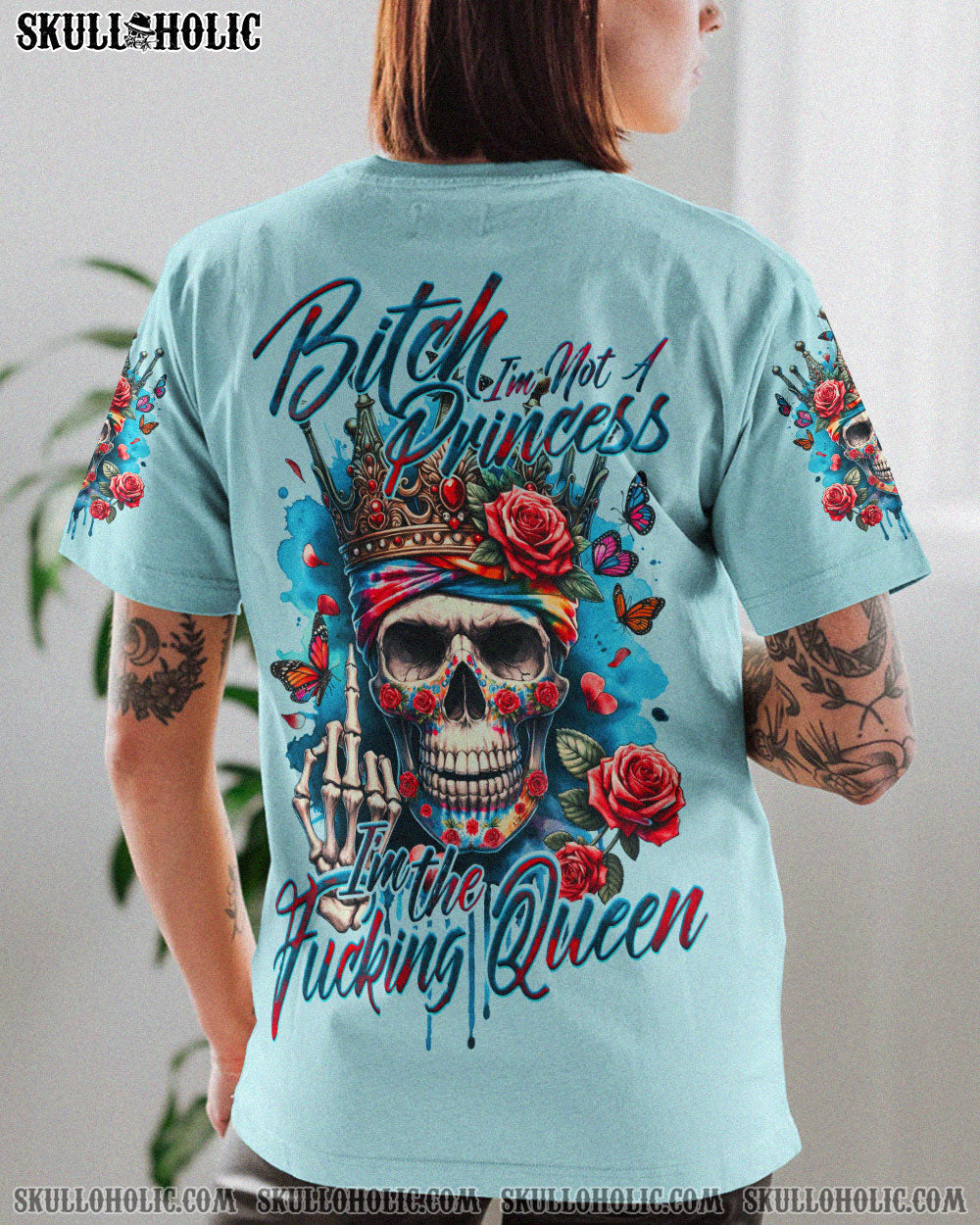 I_E2_80_99m Not a Princess I_E2_80_99m the F Queen Sku Crown Roses Sassy Attitude Graphic for Women AOP Shirts _7_ xvEml