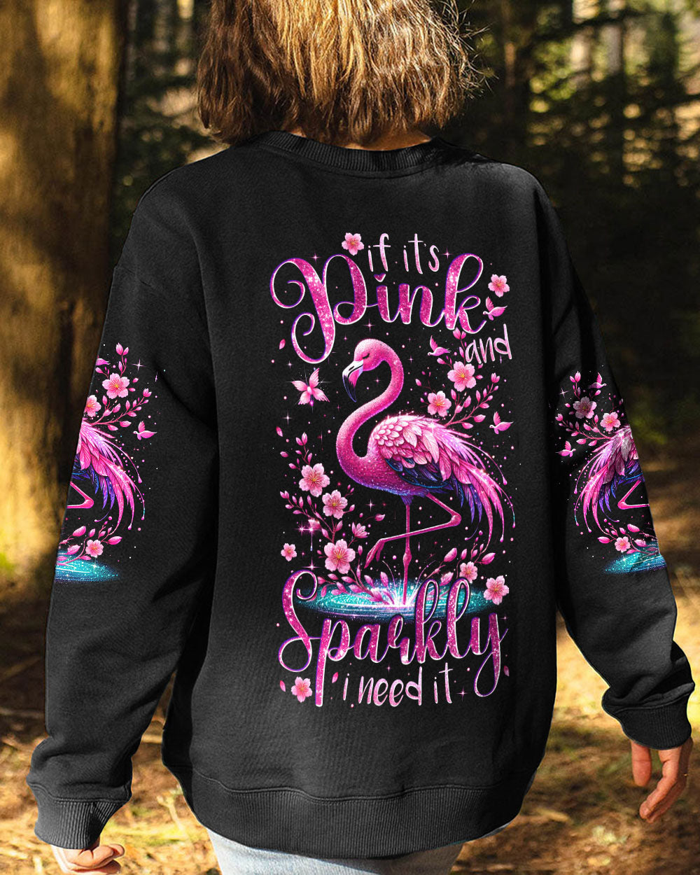 If Its Pink and Sparkly I Need It Flamingo Glamorous Glitter Graphic Tee for Women AOP Shirts _9_ MNZbk