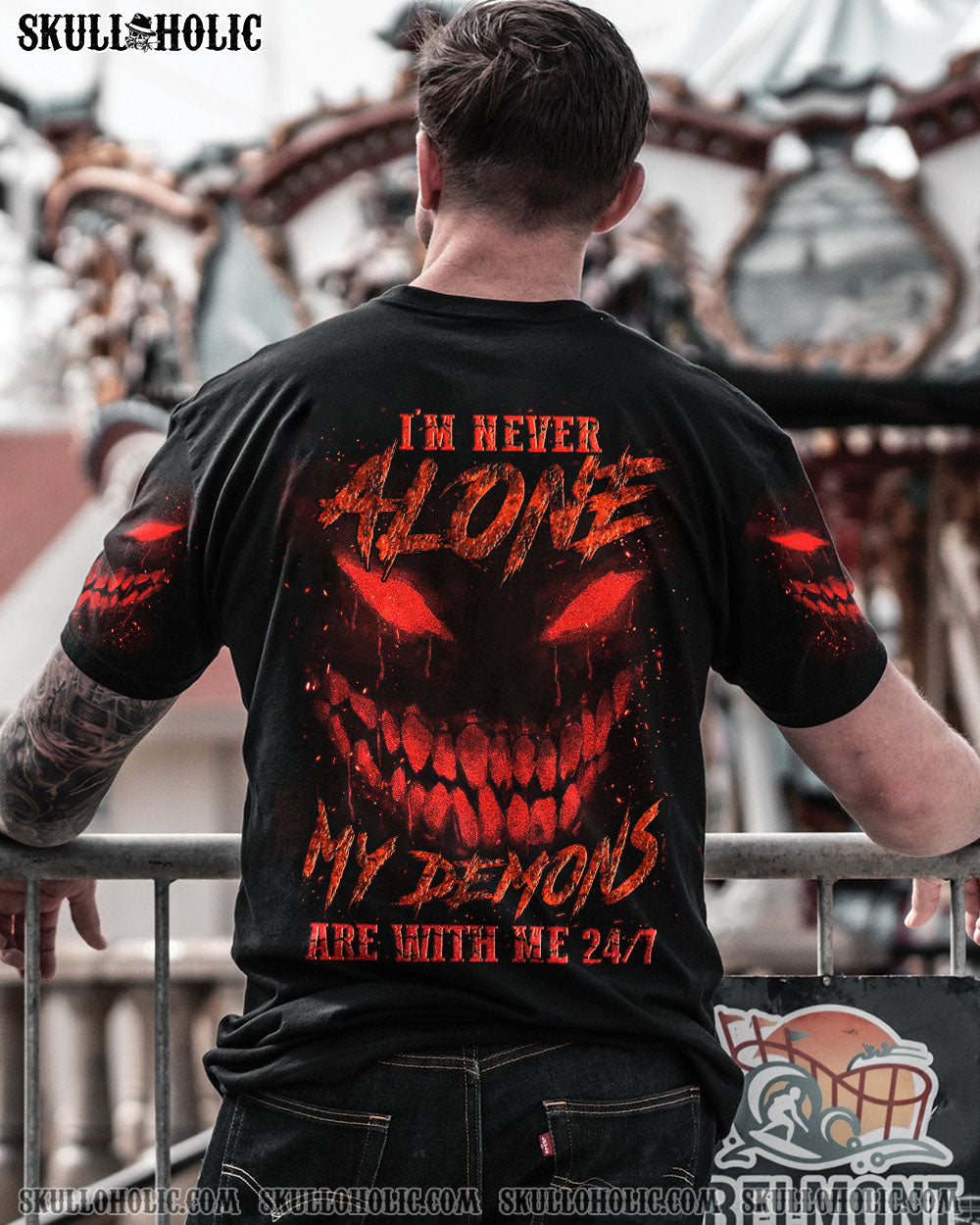 Im Never Alone My Demons Are With Me 247 Dark Red Skull Gothic Horro AOP Shirts _1_ YGoDw