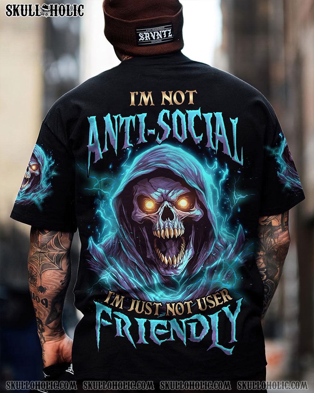Im Not Anti Social Im Just Not User Friendly Grim Reaper Skull Graphic AOP Shirts _1_ eQfrh