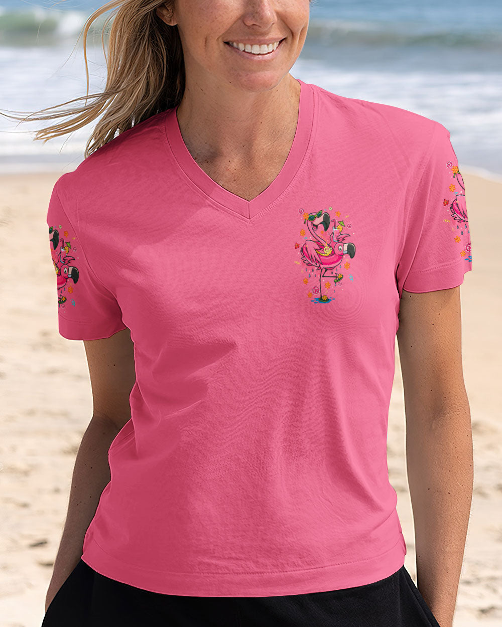 Im Not Drunk Im Just Fancy Funny Flamingo Drinking Cocktail Graphic AOP Shirts _2_ Nye4C